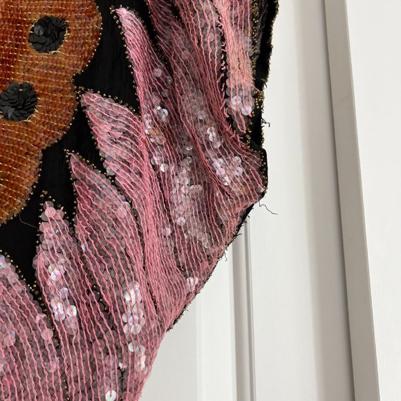 Vintage Sequined Butterfly Blouse / 80's Pink Sequin Embellished Silk Top - Picture 9 of 11